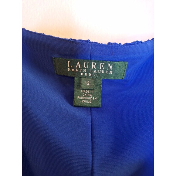 LAUREN RALPH LAUREN Blue Lace Sheath Dress Sz 12 Cocktail Knee Length Formal - Picture 4 of 9